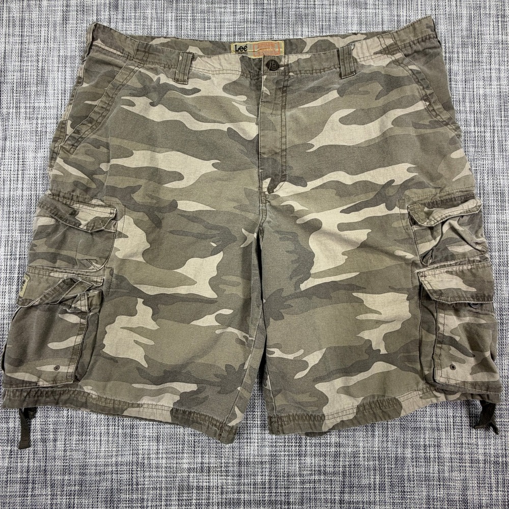 Lee Dungarees Mens Camouflage Cargo Shorts 100% Cotton Twill Green Camo Size 42